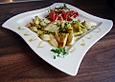 Gebratener Spargel mit eingelegtem Schinken