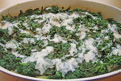 Dorschauflauf mit Spinat und Kartoffeln