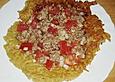 Kartoffelpuffer XXL, mit Hackfleisch und Tomate deftig gratiniert