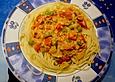 Spaghetti mit Paprika - Frischk&auml;se Sauce an Shrimps