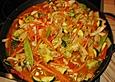 Erlesene Gem&uuml;sevariation mit Putenbruststeifen  im WOK zubereitet