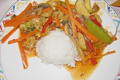 Erlesene Gem&uuml;sevariation mit Putenbruststeifen  im WOK zubereitet 1