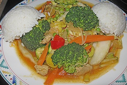 Erlesene Gem&uuml;sevariation mit Putenbruststeifen  im WOK zubereitet 6