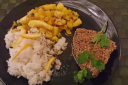 Thunfischfilet in Zimt - Sesam - Kruste auf Chili - Mango - Salat 21