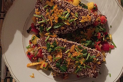 Thunfischfilet in Zimt - Sesam - Kruste auf Chili - Mango - Salat 18