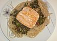 Spaghetti mit Lachs, Spinat und getrockneten Tomaten