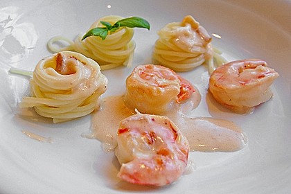Spaghetti mit Garnelen in Wei&szlig;wein - Sahnesauce