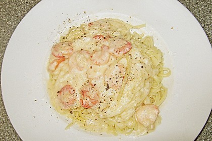 Spaghetti mit Garnelen in Wei&szlig;wein - Sahnesauce 1