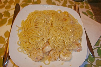 Spaghetti mit Garnelen in Wei&szlig;wein - Sahnesauce 7