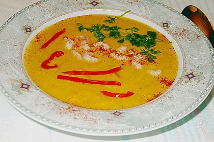 K&uuml;rbiscremesuppe mit Shrimps 2