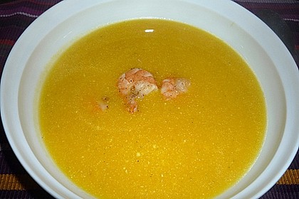 K&uuml;rbiscremesuppe mit Shrimps 4