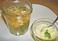 Scampi - Fenchel - Suppe im Einmachglas mit Zitrus - Joghurt