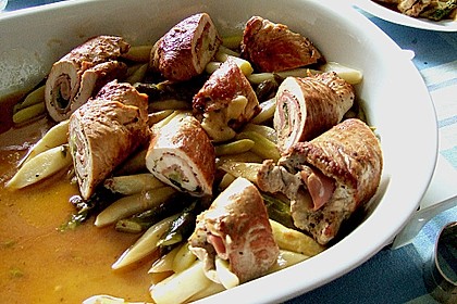 Putenrouladen auf gebratenem Spargel