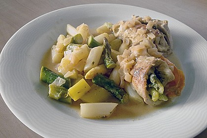 Putenrouladen auf gebratenem Spargel 29