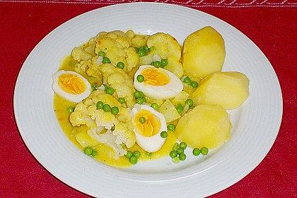 Blumenkohl in Currysauce mit Eiern