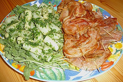 Spargel in Rucola - Knoblauch&ouml;l mit Serrano - Rosmarin - Kalbsschnitzeln