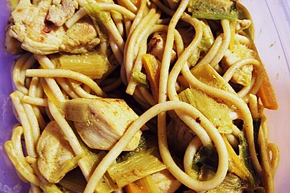 Curryh&auml;hnchen mit Vollkornspaghetti