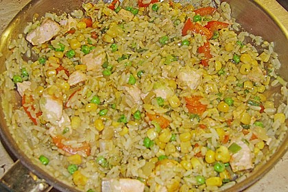 Gem&uuml;se - Reis - Pfanne mit Lachs 1