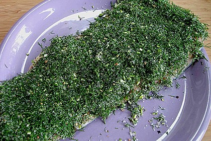 Gebeizter Saibling mit Orangen - Fenchel - Salat auf Mangospiegel