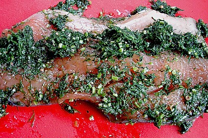 Gebeizter Saibling mit Orangen - Fenchel - Salat auf Mangospiegel 1
