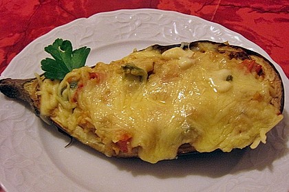 Aubergine mit Reisfüllung und Käsekruste 4