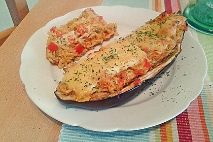 Aubergine mit Reisfüllung und Käsekruste 1
