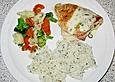 Gef&uuml;llte Putenschnitzel mit  zweierlei K&auml;se und Kochschinken an Zitronen - Schnittlauchso&szlig;e