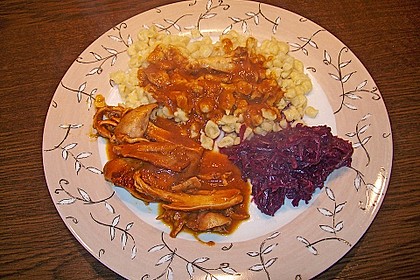 In Rotwein geschmorte Kaninchenkeulen mit Spätzle 8