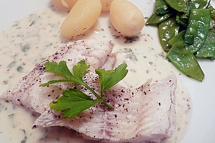 Ged&uuml;nsteter Heilbutt auf Pfeffer - Senf - Sauce 2