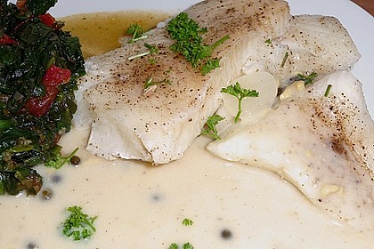 Ged&uuml;nsteter Heilbutt auf Pfeffer - Senf - Sauce 5