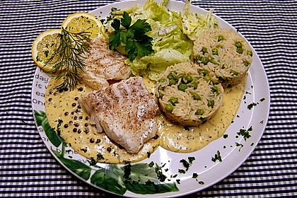 Ged&uuml;nsteter Heilbutt auf Pfeffer - Senf - Sauce 6