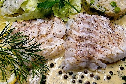 Ged&uuml;nsteter Heilbutt auf Pfeffer - Senf - Sauce 7