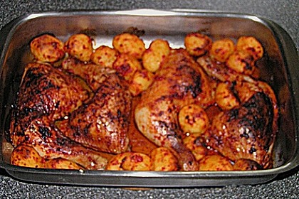 Feurige H&auml;hnchenschenkel - Kartoffelpfanne 1