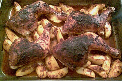 Feurige H&auml;hnchenschenkel - Kartoffelpfanne 7