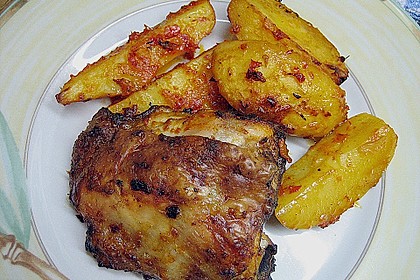 Feurige H&auml;hnchenschenkel - Kartoffelpfanne 3