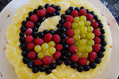 Obstkuchen mit gef&uuml;lltem Biskuit und Pudding 2