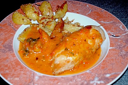 Gef&uuml;llte H&uuml;hnchenbrust mit Sesam - Kartoffeln