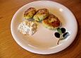 Zucchini - Kartoffel - K&uuml;chlein mit H&uuml;ttenk&auml;se - Dip