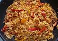 Paprika - Tomaten - Reis - Pfanne mit Debrezinern