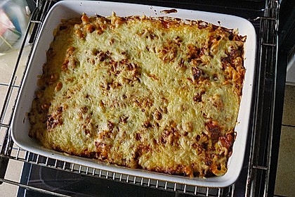 &Uuml;berbackene Spaghetti mit Tomatensauce und Sauce Hollandaise 12