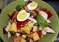Tomaten - Ananas - Brotsalat mit H&auml;hnchenfiletstreifen