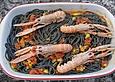 Tagliolini, schwarz gef&auml;rbt, mit echten Scampi