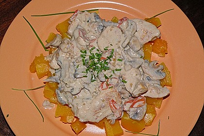 H&auml;hnchengeschnetzeltes mit Champignons und Tomaten 2