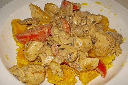 H&auml;hnchengeschnetzeltes mit Champignons und Tomaten 5