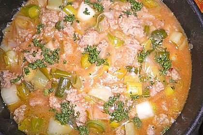 Hackfleisch - Lauch - So&szlig;e mit Reis
