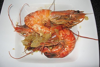 King Prawns in einem  Wei&szlig;wein - Knoblauch - Sud