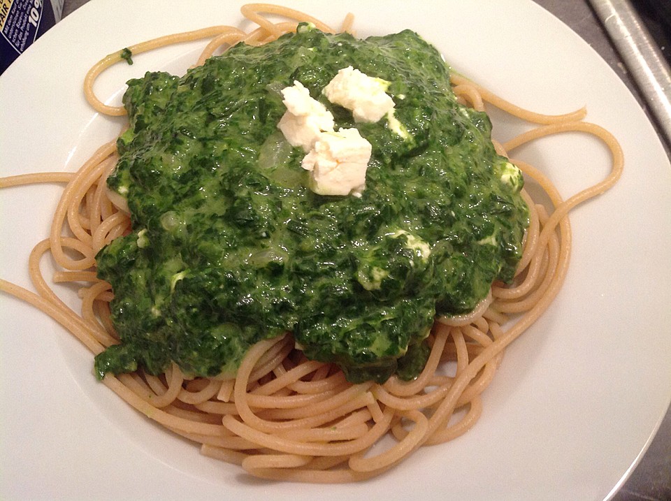 Spaghetti Mit Spinat Feta Knobi So E Von Funny Chefkoch De