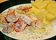 Rotbarsch mit Gurkengem&uuml;se und Garnelen