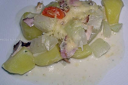 Kartoffel - Kohlrabi - Auflauf mit gekochtem Schinken 4