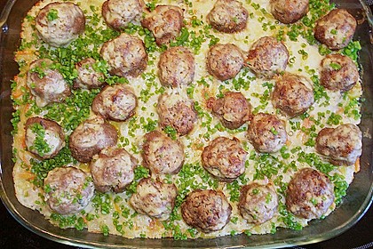 Kartoffelauflauf mit Lauch, Hackb&auml;llchen und Gorgonzola 4